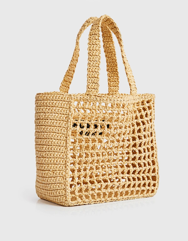 Prada Prada Crochet Small  Raffia Tote Bag