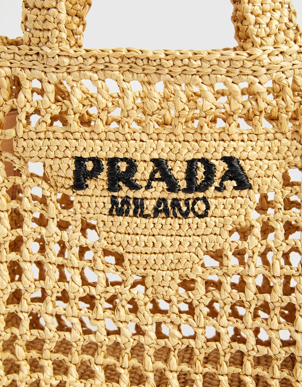 Prada Prada 鉤針編織小型拉菲草托特包