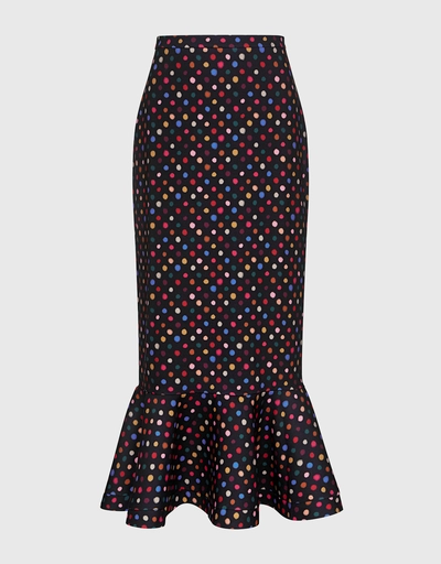 Portia Polka Dots Ruffle Midi Mermaid Skirt