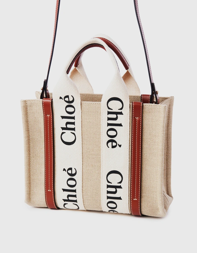 Chloé ウッディ 小型リネンキャンバス カーフスキン クロスボディ