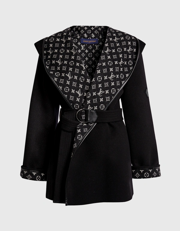 Louis Vuitton Monogram Hooded Wrap Short Coat