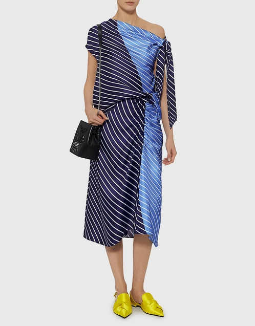 Delphina Stripe Shirred Silk Midi Skirt 