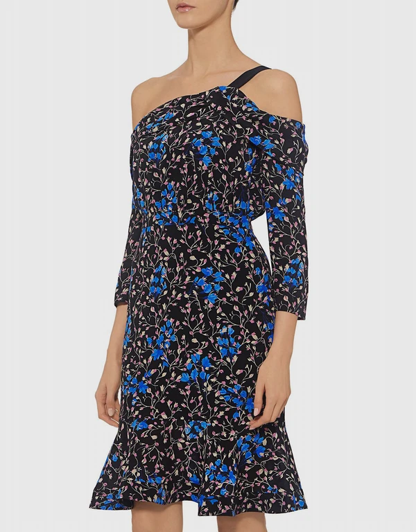 Saloni Tricia Off-the-Shoulder Silk Floral Ruffled Dress