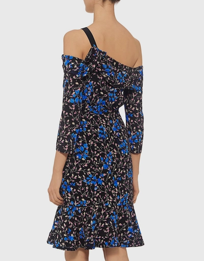 Tricia Off-the-Shoulder Silk Floral Ruffled Dress