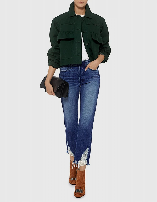 Carven Ruffle Pockets Quilted Crop Jacket