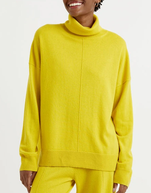 Wool-Cashmere Rollneck Sweater-Yellow