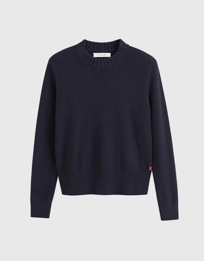 Wool-Cashmere Cropped Sweater - Navy