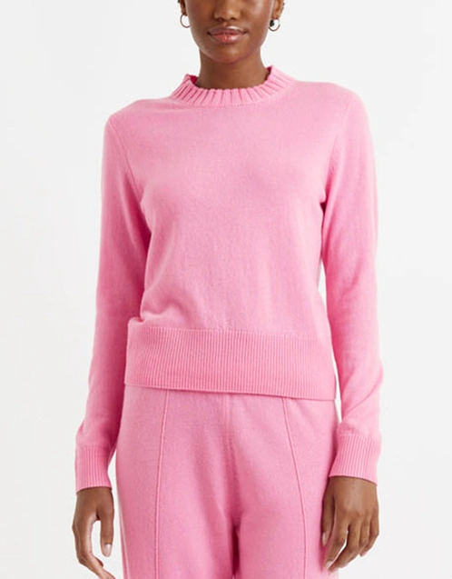 Wool-Cashmere Cropped Sweater- Flamingo-Pink