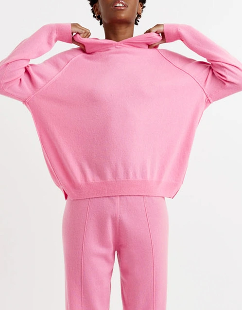 羊毛羊絨寬鬆針織連帽衫 -Flamingo-Pink