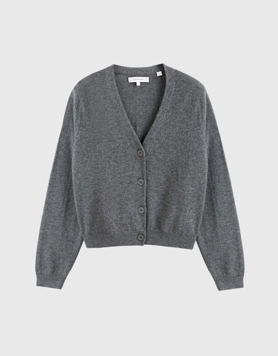 Wool-Cashmere Cropped Cardigan - Dark-Grey