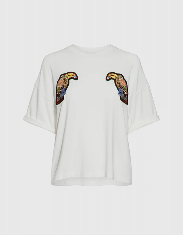 Toucans Animal-print Embroidery T-shirt