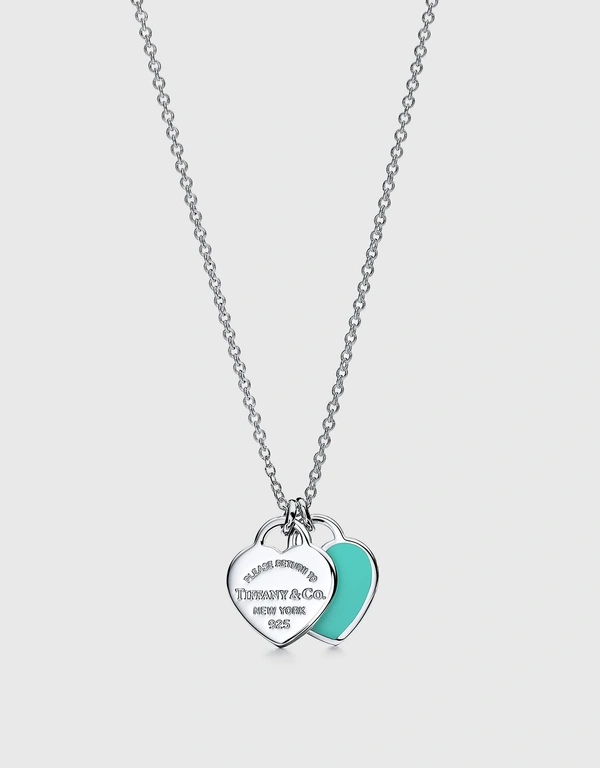 Tiffany & Co. Return To Tiffany Mini Sterling Silver Tiffany Blue Double Heart Tag Pendant Necklace - 16"