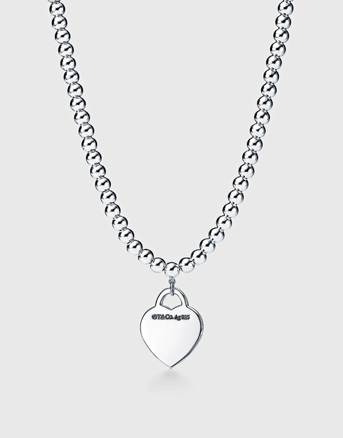 Return To Tiffany Sterling Silver Heart Tag Bead Necklace -18"