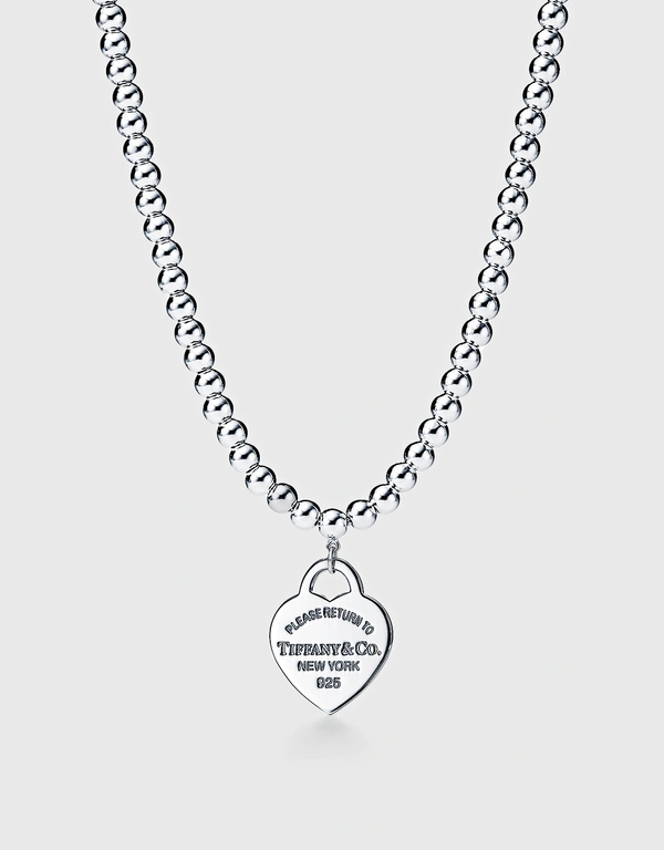 Tiffany & Co. Return To Tiffany Sterling Silver Heart Tag Bead Necklace -18"