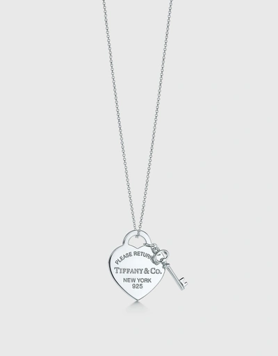 Return To Tiffany Sterling Silver Heart Tag With Key Pendant Necklace -18"