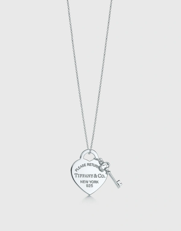 Tiffany & Co. Return To Tiffany Sterling Silver Heart Tag With Key Pendant Necklace -18"