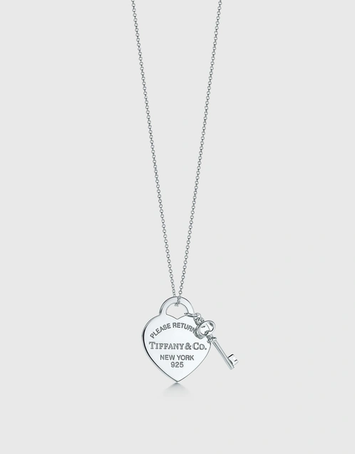 Return To Tiffany Sterling Silver Heart Tag With Key Pendant Necklace -16"