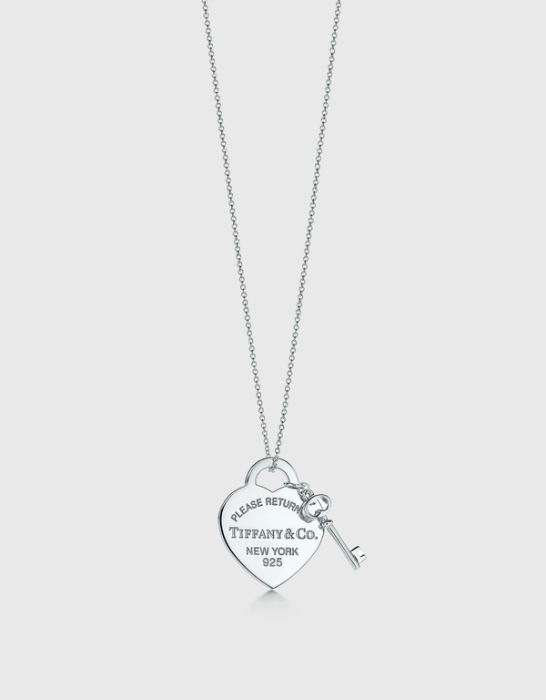 Tiffany & Co. Return To Tiffany Sterling Silver Heart Tag With Key Pendant Necklace -16"