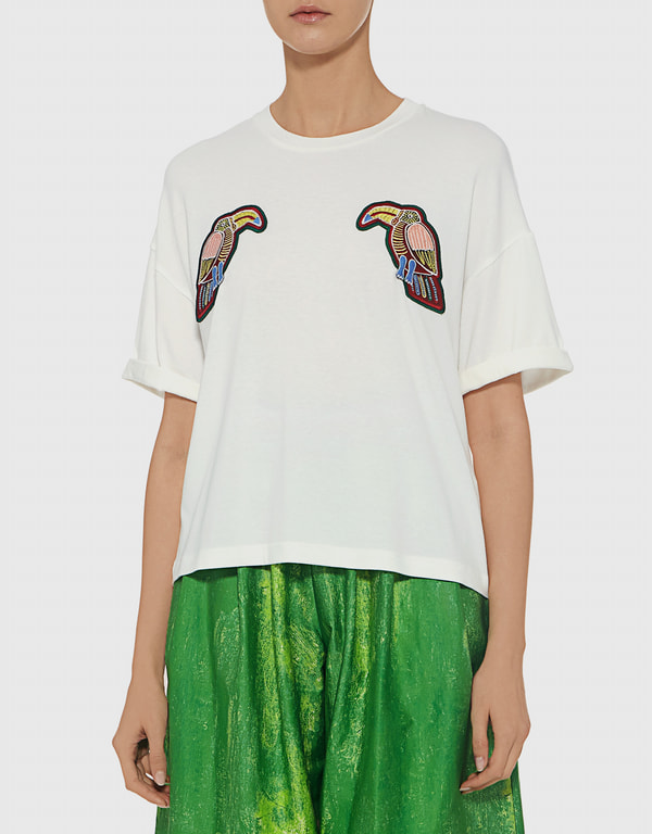 Stella Jean Toucans Animal-print Embroidery T-shirt (Tops,Short Sleeved ...