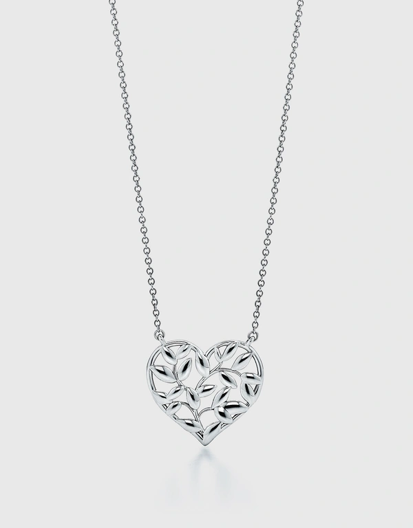 Tiffany & Co. Paloma Picasso Sterling Silver Olive Leaf Heart Pendant Necklace