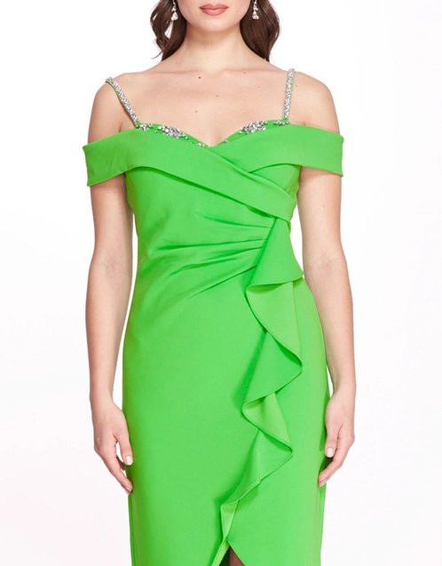 Off Shoulder Draped Dress-Lime