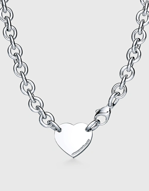 Return To Tiffany Sterling Silver Heart Tag Chain Link Necklace