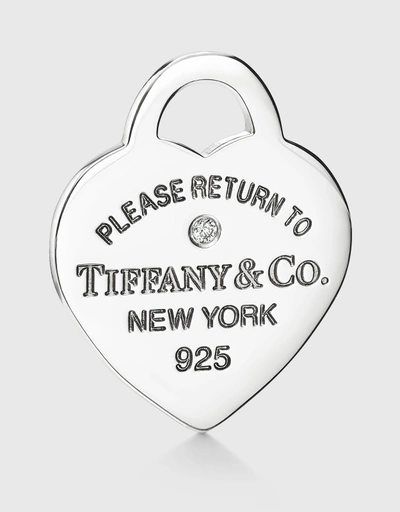 Return To Tiffany Mini Sterling Silver Diamond Blue Double Heart Tag Pendant Necklace