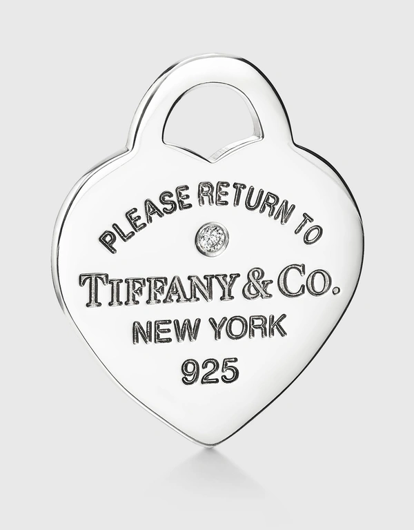 Tiffany & Co. Return To Tiffany Mini Sterling Silver Diamond Blue Double Heart Tag Pendant Necklace