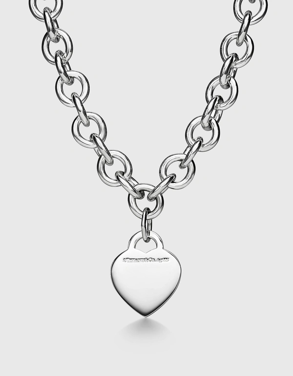 Tiffany & Co. Return To Tiffany Medium Sterling Silver Diamond Heart Tag Chain Link Pendant Necklace