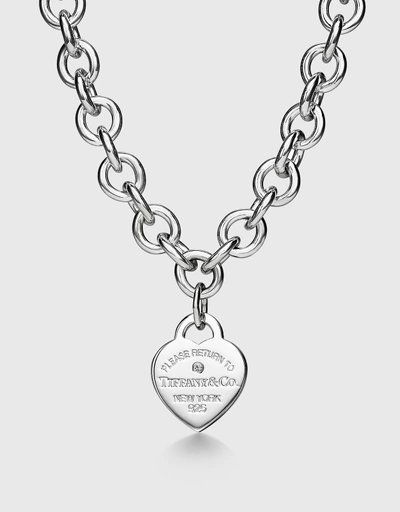Return To Tiffany Medium Sterling Silver Diamond Heart Tag Chain Link Pendant Necklace