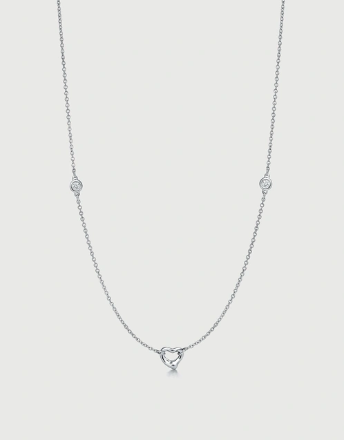 Elsa Peretti Sterling Silver Diamond Open Heart Necklace