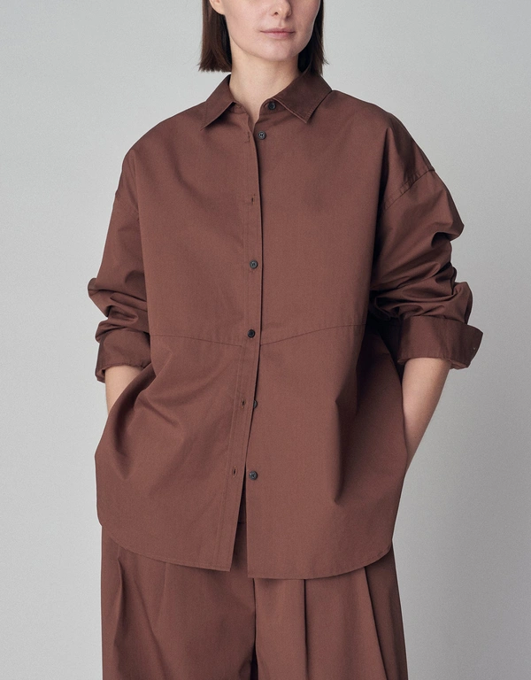 Co Oversized Button Down Shirt in Cotton Silk - Brown