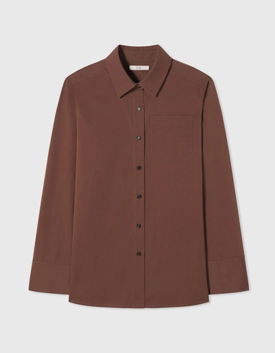 Button Down Shirt in Cotton - Brown
