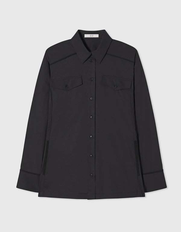 Co Long Sleeve Utility Shirt in Cotton  - Black