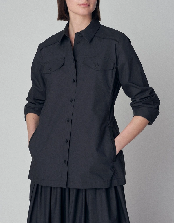 Co Long Sleeve Utility Shirt in Cotton  - Black