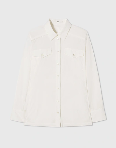 Long Sleeve Utility Shirt in Cotton  - Ivory