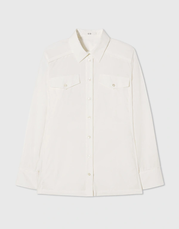 Co Long Sleeve Utility Shirt in Cotton  - Ivory