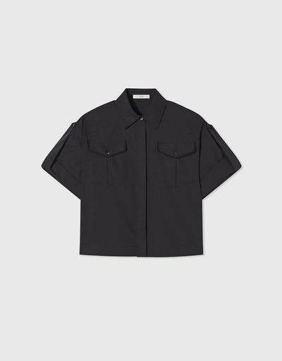 Short Sleeve Utility Shirt in Cotton  - Black