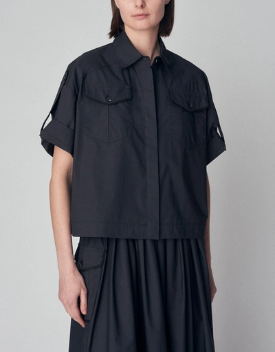 Short Sleeve Utility Shirt in Cotton  - Black