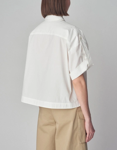 Short Sleeve Utility Shirt in Cotton  - Ivory