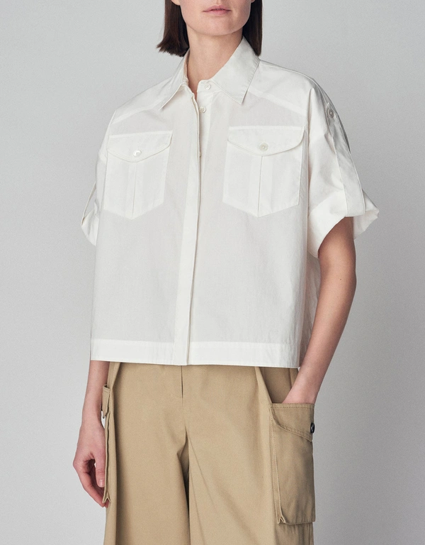 Co Short Sleeve Utility Shirt in Cotton  - Ivory
