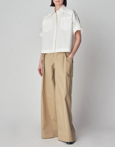 Short Sleeve Utility Shirt in Cotton  - Ivory