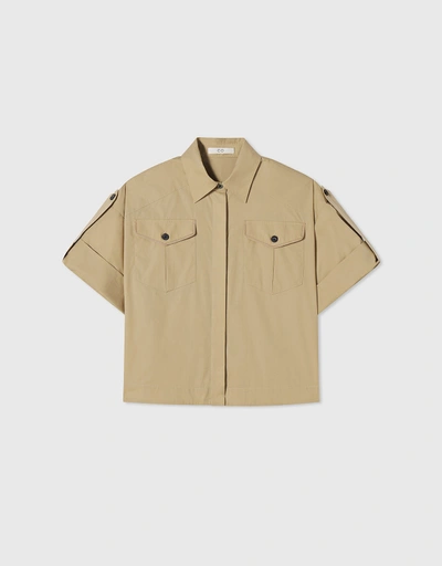 Short Sleeve Utility Shirt in Cotton  - Khaki