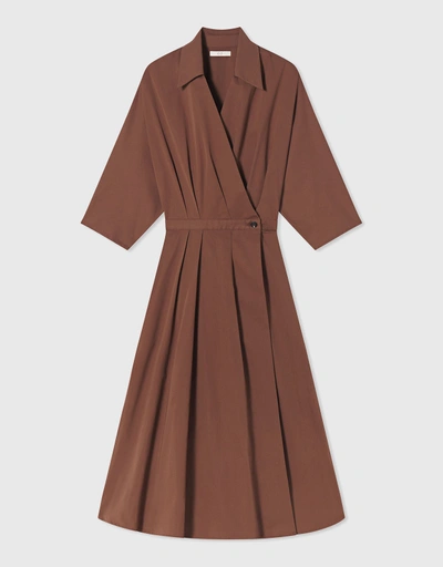 Wrapped Blouson Dress in Cotton - Brown