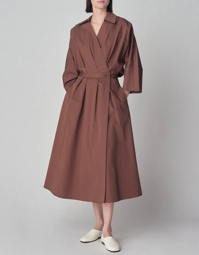 Wrapped Blouson Dress in Cotton - Brown
