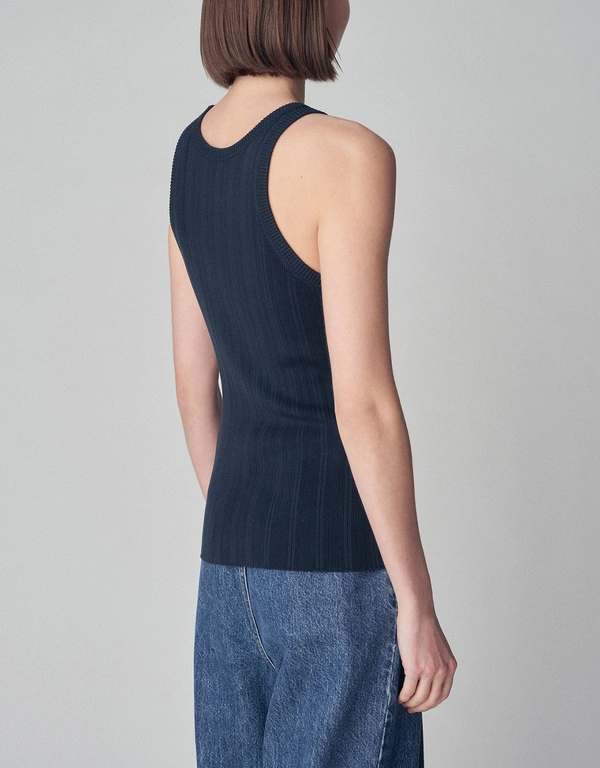 Co Ribbed Tank Top in Silk Knit  - Navy