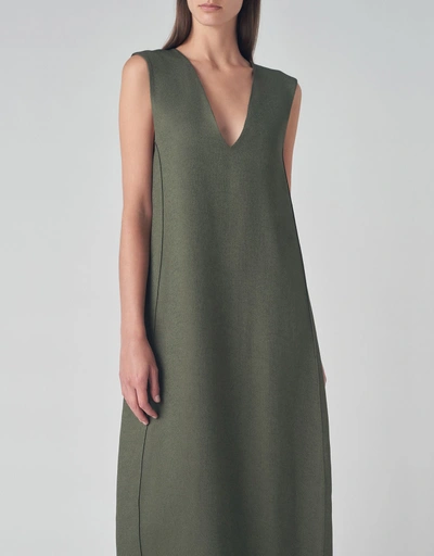 Sleeveless V Neck Shift Dress in Viscose Crepe - Green