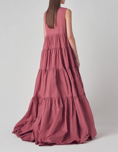 Tiered Floor Length Gown in Taffeta - Rose