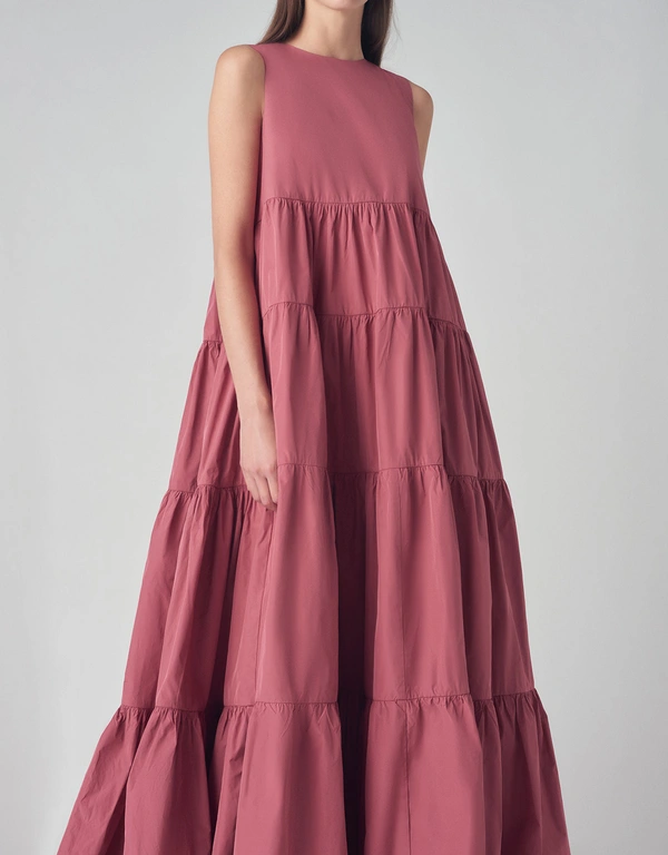 Co Tiered Floor Length Gown in Taffeta - Rose