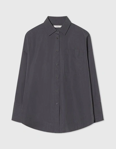 Cotton Sateen Snap Front Shirt in Cotton Sateen - Charcoal